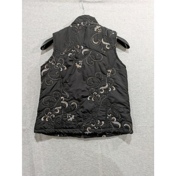 Life Style Vest Women's Small Black Embroidered Mock Neck Pocket Puffed Full Zip - Picture 6 of 7